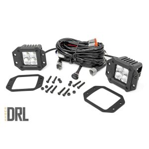 Rough Country Chrome Series LED Light Pair - 2 Inch - Flush Mount - Amber DRL