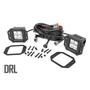 Rough Country Chrome Series LED Light Pair - 2 Inch - Flush Mount - White DRL