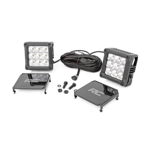 Rough Country Chrome Series LED Light Pair - 4 Inch - Square - White DRL