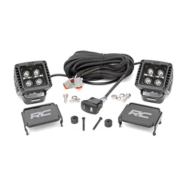 Jeep 2-inch LED Cube Easy-Mount Kit (18-23 Wrangler JL  20-23 Gladiator)-Black Series w White DRL