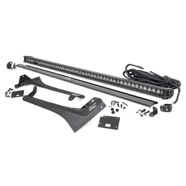 Jeep 50-inch Straight LED Light Bar Upper Windshield Kit w Single-Row Black Series LED - White DRL (20-22 Gladiator JT, 18-22 Wrangler JL)