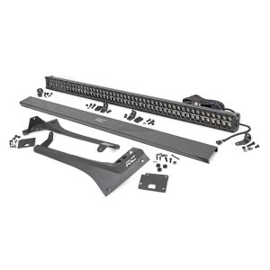 Jeep 50-inch Straight LED Light Bar Upper Windshield Kit w Dual-Row Black Series LED - White DRL (20-22 Gladiator JT, 18-22 Wrangler JL)