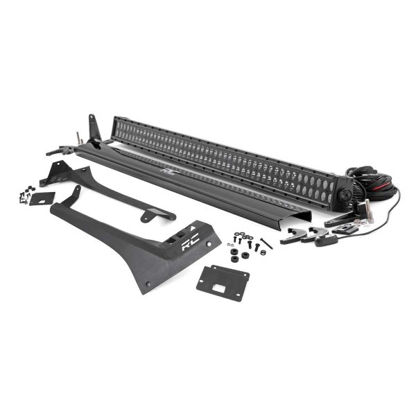 Jeep 50-inch Straight LED Light Bar Upper Windshield Kit w Dual-Row Black Series LED (20-22 Gladiator JT, 18-22 Wrangler JL)