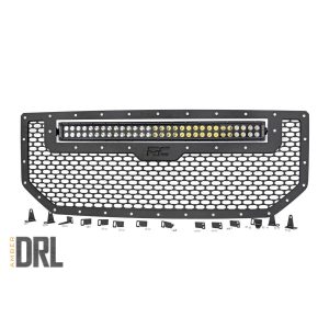 Rough Country Mesh Grille - 30 in Dual Row LED - Black - Amber DRL - GMC Sierra 1500 (16-18)