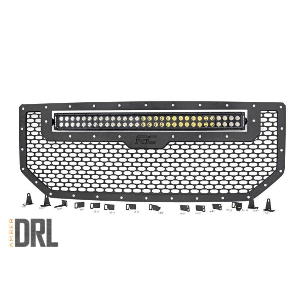 Rough Country Mesh Grille - 30 in Dual Row LED - Black - Amber DRL - GMC Sierra 1500 (16-18)