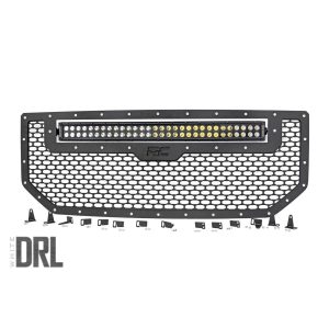 Rough Country Mesh Grille - 30 in Dual Row LED - Black - White DRL - GMC Sierra 1500 (16-18)