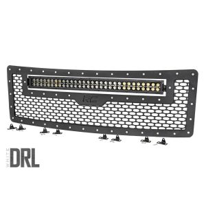 Rough Country Mesh Grille - 30 in Dual Row LED - Black - White DRL - Ford F-150 (09-14)