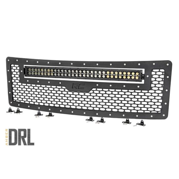 Rough Country Mesh Grille - 30 in Dual Row LED - Black - Amber DRL - Ford F-150 (09-14)