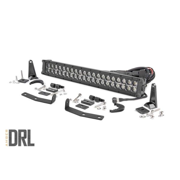 LED Light Kit - Bumper Mount - 20" Black Dual Row - Amber DRL - Nissan Titan XD (16-23)