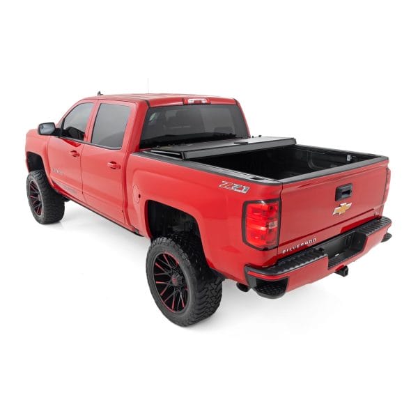 Hard Tri-Fold Flip Up Bed Cover - 6'7" Bed - Rail Cap - Chevy GMC 1500 2500HD 3500HD (14-19)