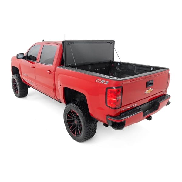 Hard Tri-Fold Flip Up Bed Cover - 6'7" Bed - Rail Cap - Chevy GMC 1500 2500HD 3500HD (14-19)