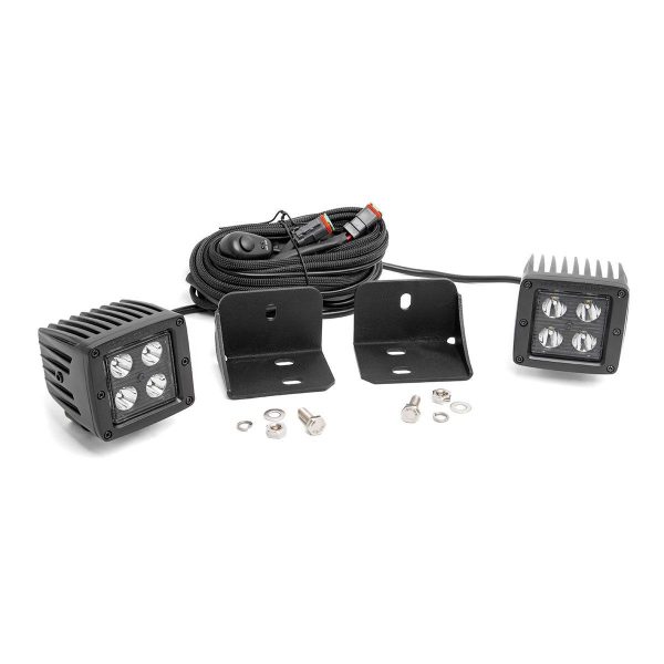 LED Light - Cab Mount - 2" Black Pair - Flood - Can-Am Defender HD 5 HD 8 HD 9 HD 10