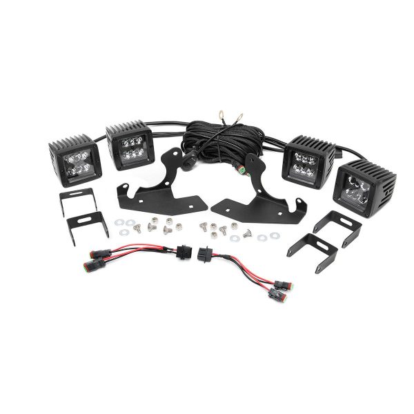 LED Light Kit - Fog Mount - Dual 2" Black Pairs - Chevy Silverado 1500 2500HD 3500HD 2WD 4WD