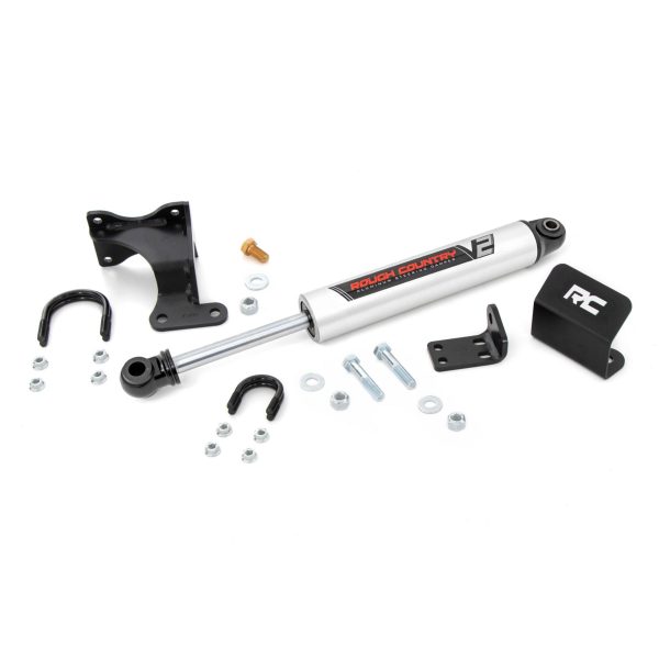 Rough Country V2 Steering Stabilizer - Axle Bracket - 2-8 Inch Lift - Jeep Wrangler JK (07-18)