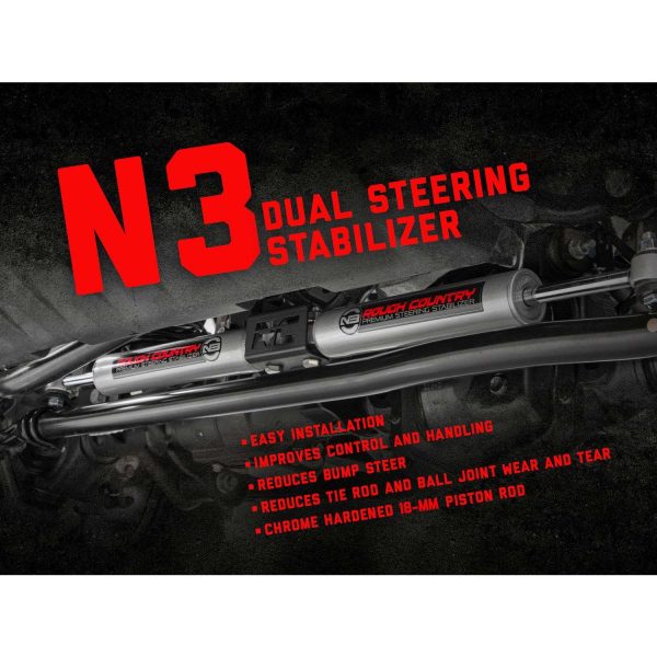 Rough Country N3 Steering Stabilizer - Dual - 2-8 Inch Lift - Ram 2500 (10-13) 3500 (10-12)