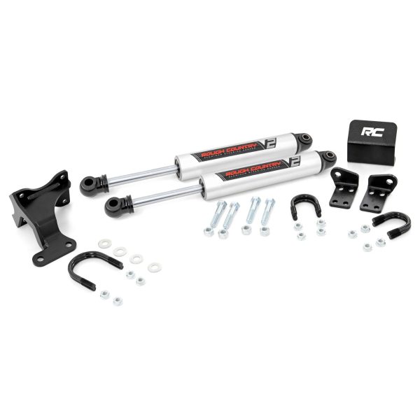 Rough Country V2 Steering Stabilizer - Dual - 2-8 Inch Lift - Jeep Wrangler JK (07-18)