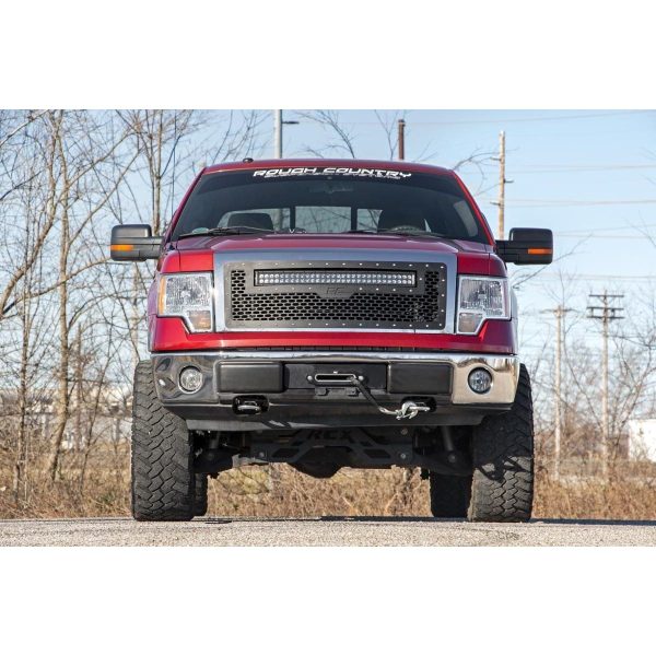 Rough Country Mesh Grille - 30 in Dual Row LED - Chrome - White DRL - Ford F-150 (09-14)