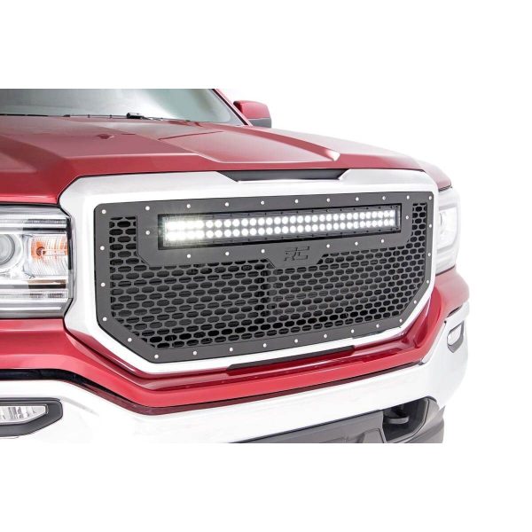 Rough Country Mesh Grille - 30 in Dual Row LED - Black - GMC Sierra 1500 (16-18)