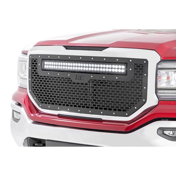 Rough Country Mesh Grille - 30 in Dual Row LED - Black - GMC Sierra 1500 (16-18)