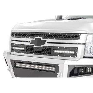 Mesh Grille - 12" Single Row LED Pair - Black - Chevy Silverado 2500 HD 3500 HD (11-14)