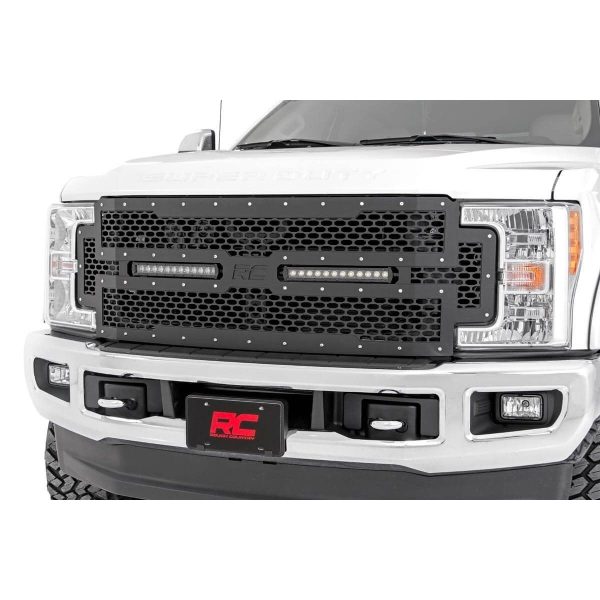 Mesh Grille - 12" Dual Row LED - Black - Ford F-250 F-350 Super Duty (17-19)