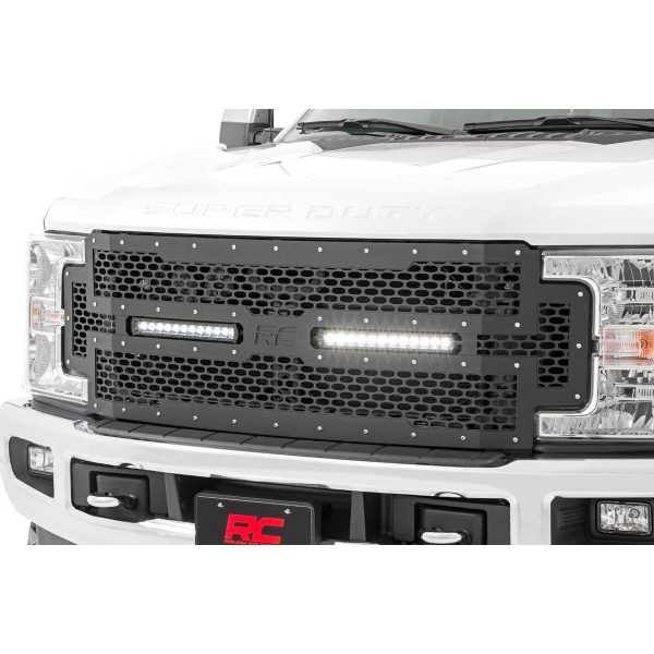 Mesh Grille - 12" Dual Row LED - Black - Ford F-250 F-350 Super Duty (17-19)