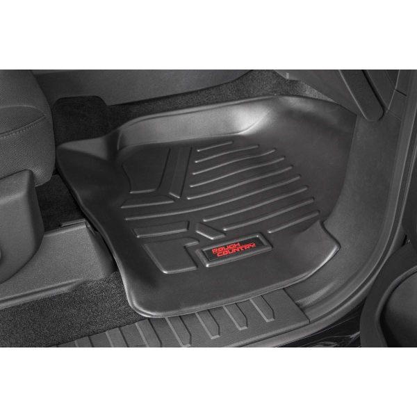 Rough Country Floor Mats - FR and RR - FR Buckets - w Factory Under Seat Storage Ford F-150 2WD 4WD (2015-2023)