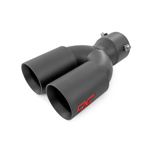 Exhaust Tip - Black - Red RC Logo - 2.5-3 Inch Pipe Single Inlet - Dual Outlet